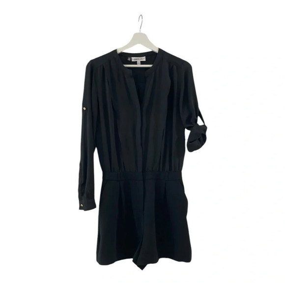 Jennifer Lopez Pants - Jennifer Lopez Black Long Sleeve Gold Button Down Shorts Romper Size 2